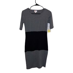 LuLaRoe Julia Dress XXS Grey Black Colorblock Elbow Sleeve Bodycon‎ Sheath New